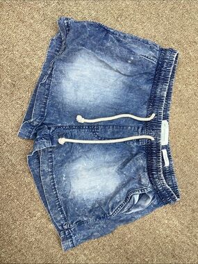 Women’s Faded Blue Denim-Style Drawstring Shorts
